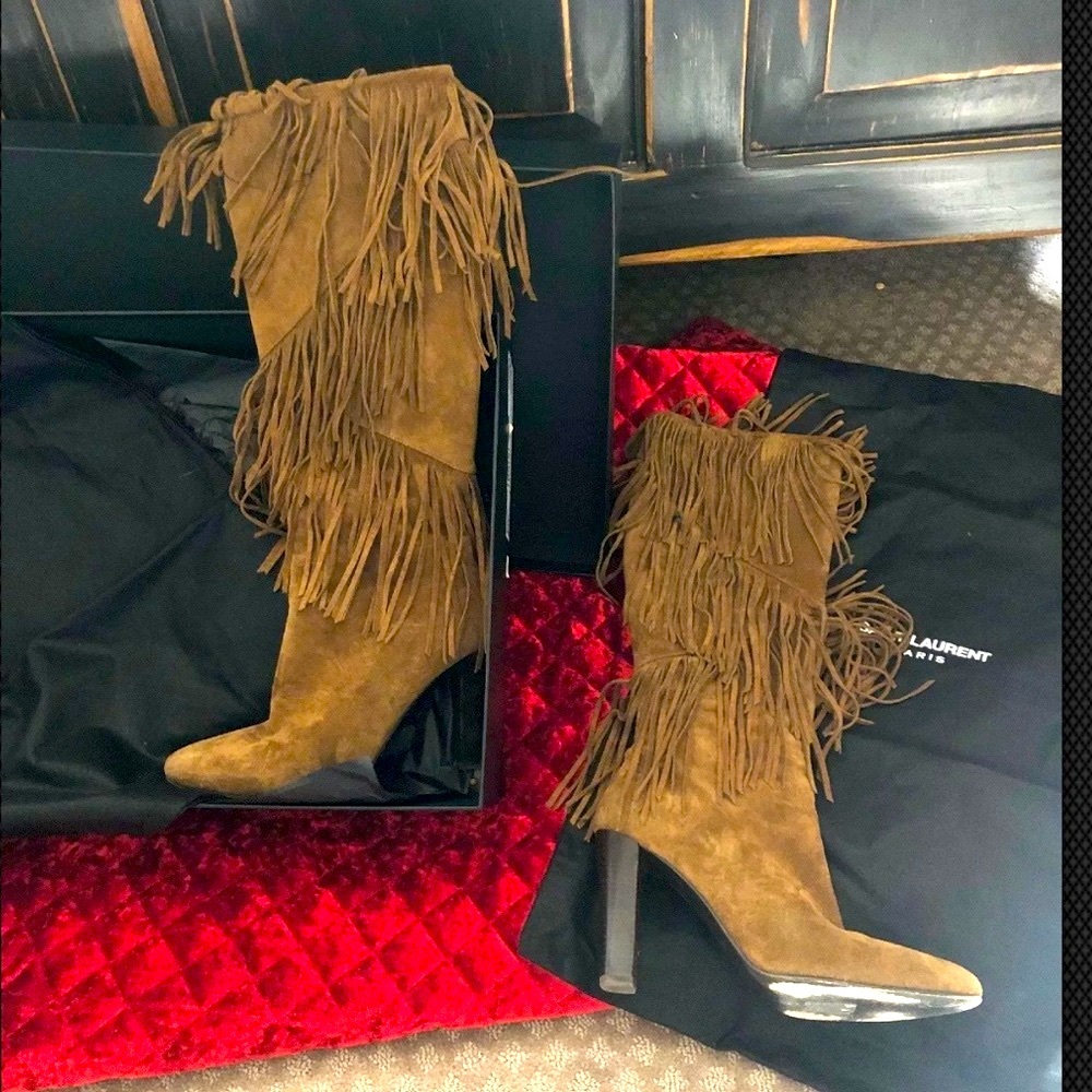 FREE SHIPPING! YSL “LILY BROWN” Fringe Suede Boot DISCONTINUED